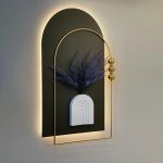 تابلو دکوراتیو طوسی طلایی چراغ دار