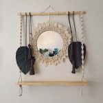 شلف دیواری مکرومه آینه دار طرح برگ