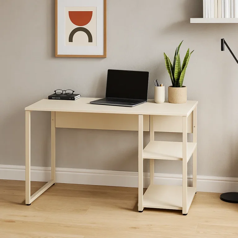 میز تحریر کتابخانه دار کرم رنگ