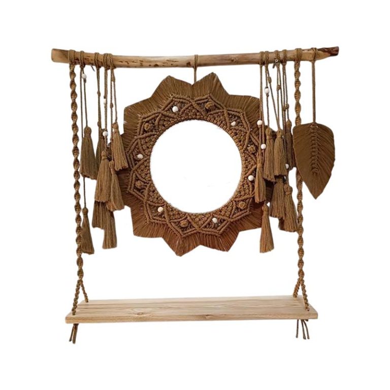 شلف مکرومه بافی قهوه ای آینه دار