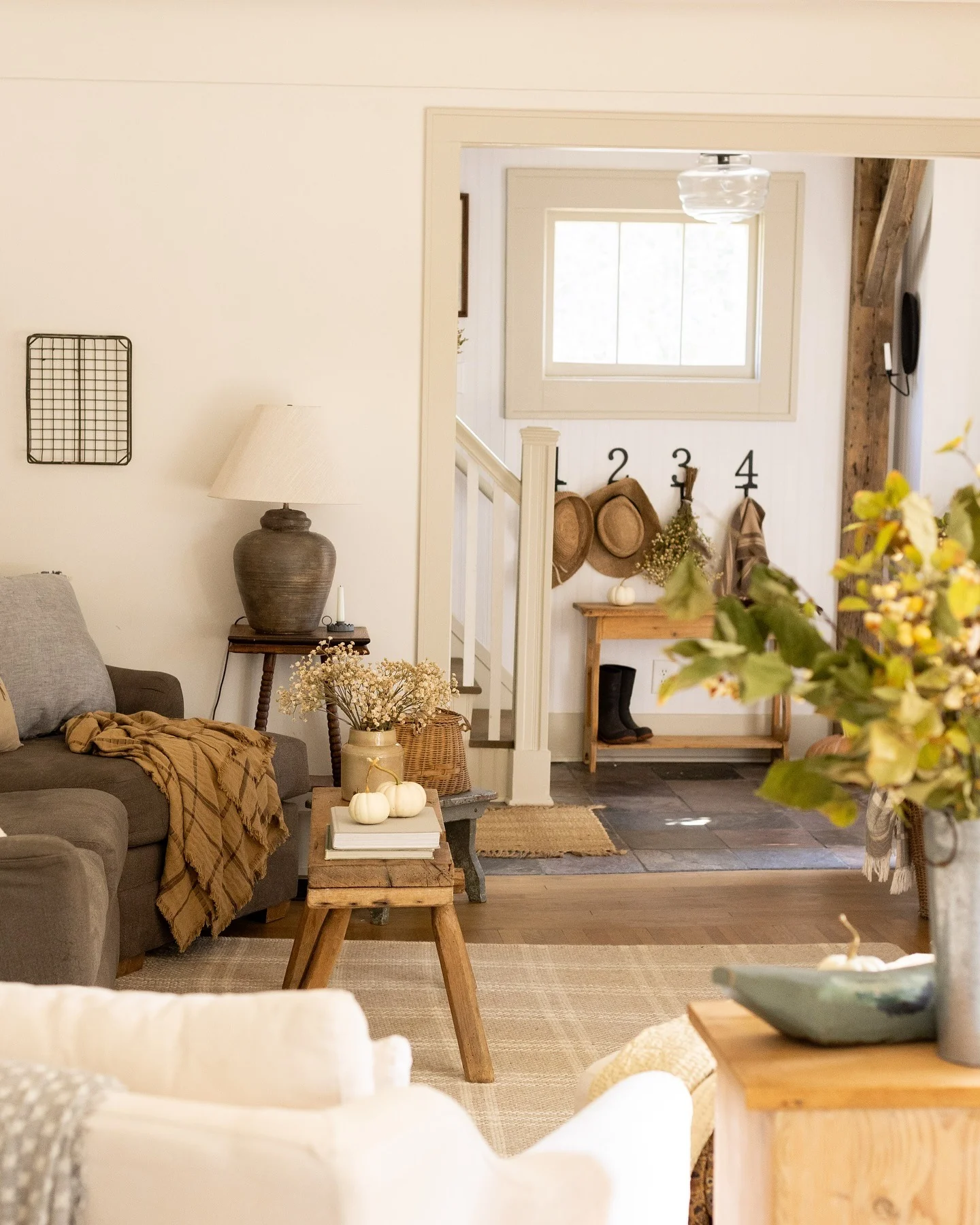 جذابیت خانه‌های روستایی در اتاق نشیمن دنج با بافت‌های پاییزی